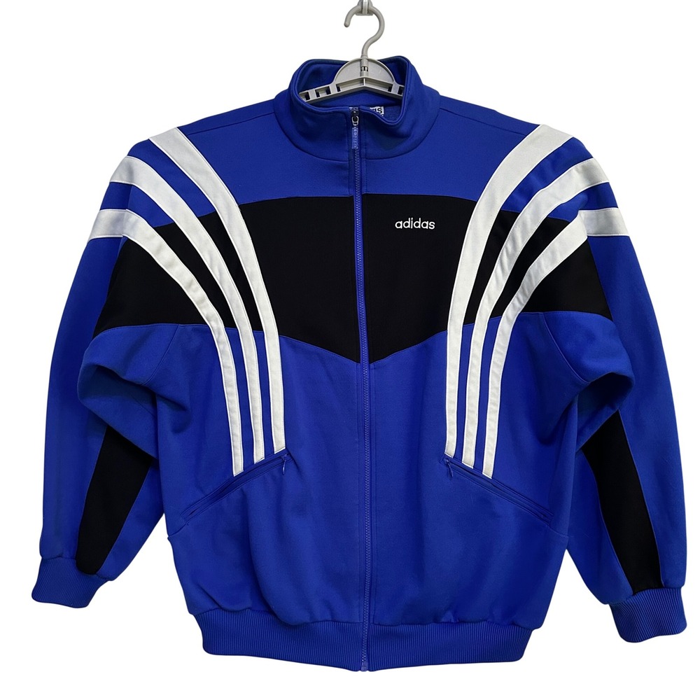90s Adidas Track Jacket Full Zip XL Blue Colorblock Streetwear Retro VTG Sporty